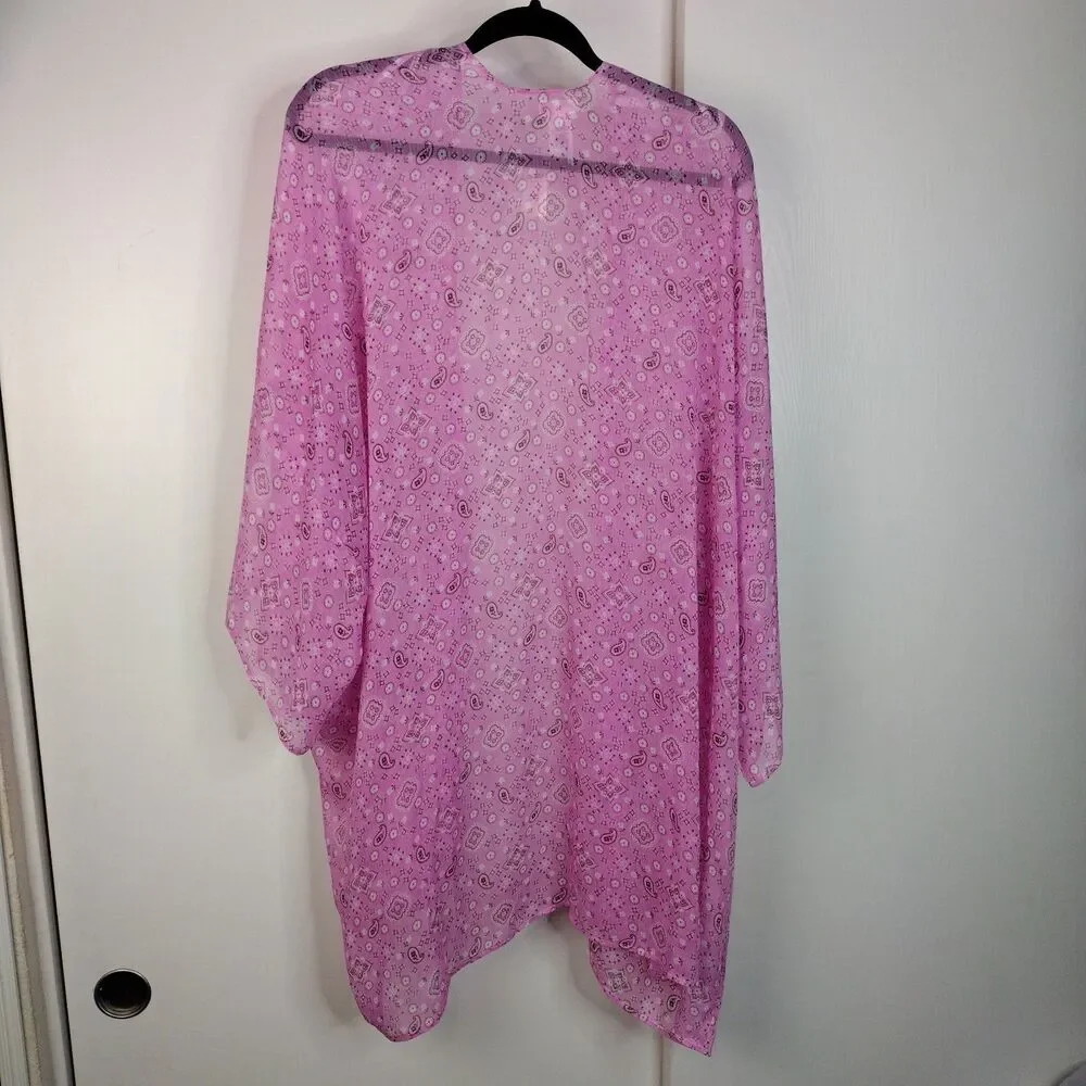 NEW Aerie Bandana Paisley Print Chiffon Cape Coverup Women Size OS One Size Pink - Picture 4 of 6
